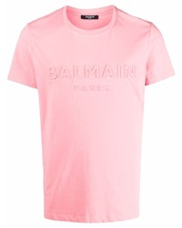 Balmain Logo Embossed Round Neck T Shirt