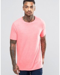 Asos Longline T Shirt With Crew Neck In Pink Fluro