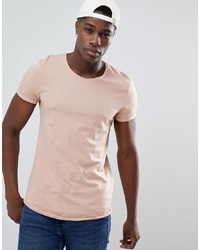 Esprit Longline T Shirt With Raw Curved Hem In Dusty Pink