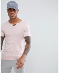 ASOS DESIGN Muscle Fit T Shirt With Raw Notch Neck In Pink