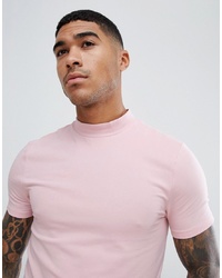 ASOS DESIGN Muscle Fit T Shirt With Turtle Neck In Pink