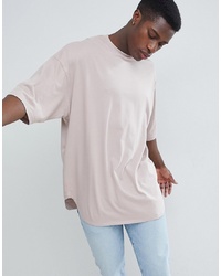 ASOS DESIGN Oversized Longline T Shirt With Deep Curve Hem In Beige