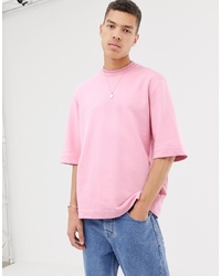 ASOS WHITE Oversized Short Sleeved Sweatshirt In Pink