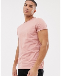 ASOS DESIGN T Shirt With Crew Neck And Roll Sleeve In Pink