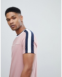 ASOS DESIGN T Shirt With Roll Sleeve With Contrast Sleeve Panel And Tipping In Pink