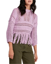 Pink Crochet Crew-neck Sweater