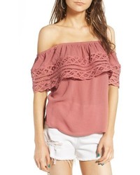 Pink Crochet Off Shoulder Top