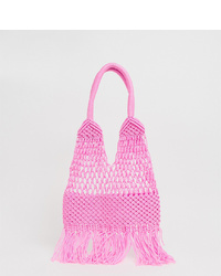 Glamorous Crochet Tote Bag In Neon Pink