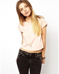 Asos Crop T Shirt With Roll Sleeve Rose Pink