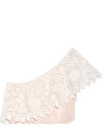 Miguelina Doris Cropped Crocheted Cotton Lace And Linen Top Pastel Pink