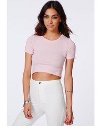 Missguided Lucila Baby Pink Ribbed Crop Top With Curved Hem