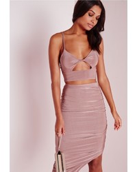 Missguided Twist Front Slinky Crop Top Pink