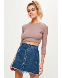 Missguided Pink Crew Neck Ribbed Crop Top