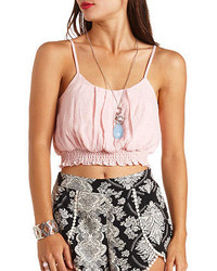 Charlotte Russe Shirred Pleated Crop Top
