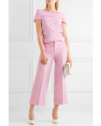 Roland Mouret Rew Cropped Wool Crepe Wide Leg Pants Pink
