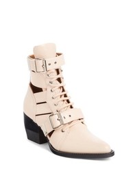 Pink Cutout Leather Lace-up Ankle Boots