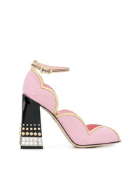 Dolce & Gabbana Peep Toe Dorsay Pumps With Jewel Heel