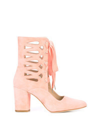 Pink Cutout Suede Ankle Boots