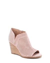 Pink Cutout Suede Wedge Ankle Boots