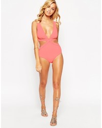 Asos Collection Cross Waist Cut Out Plunge Swimsuit