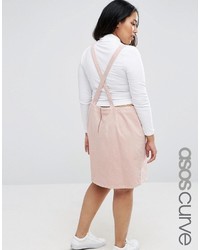 Asos Curve Curve Open Back Denim Mini Pinafore Dress In Pink