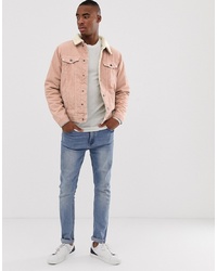 Pull&Bear Borg Lined Jacket In Pink