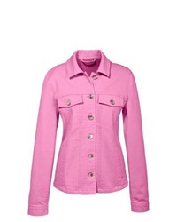 Women's Pink Denim Jacket, White Crew-neck T-shirt, Pink Denim Shorts ...