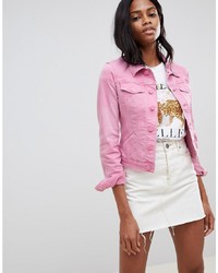 Oasis Cropped Denim Jacket In Pink