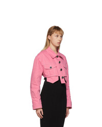 Balmain Pink Denim Cropped Jacket