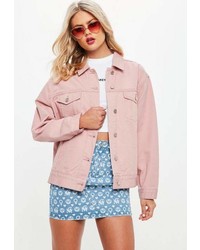 Missguided Pink Oversized Denim Jacket