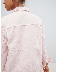 WÅVEN Waven Lana Pink Denim Jacket With Wolf Embroidery