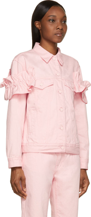 pink ruffle denim jacket