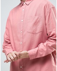 Asos Oversized Casual Washed Oxford Shirt In Pink