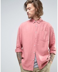 Asos Oversized Casual Washed Oxford Shirt In Pink