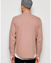 Asos Regular Fit Western Denim Shirt In Dusty Pink