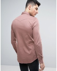 Asos Skinny Western Denim Shirt In Pink