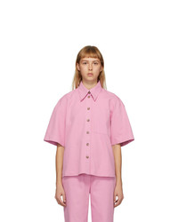 Pink Denim Short Sleeve Button Down Shirt