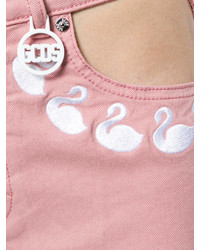 Flamingos Gcds Embroidered Denim Shorts