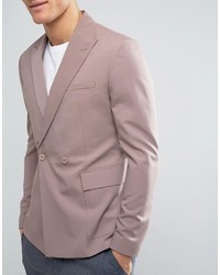 Asos Skinny Double Breasted Blazer In Dusky Pink