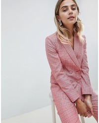 ASOS DESIGN Tailored Double Breasted Blazer In Red Check