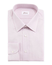 Brioni Tickweave Checked Dress Shirt Pink