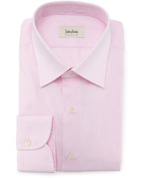 Neiman Marcus Diamond Weave Solid Dress Shirt Pink