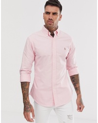 Polo Ralph Lauren Player Logo Slim Fit Oxford Shirt In Pink