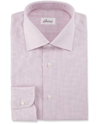 Brioni Textured Grid Dress Shirt Pink