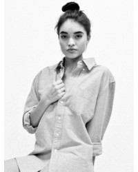 American Apparel Unisex Stone Wash Oxford Long Sleeve Button Down With Pocket