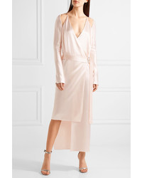 Dion Lee Asymmetric Cold Shoulder Silk Satin Wrap Dress Pastel Pink