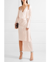 Dion Lee Asymmetric Cold Shoulder Silk Satin Wrap Dress Pastel Pink