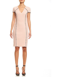 Carolina Herrera Eyelash Trim Cap Sleeve Dress Light Pink