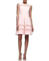 Lela Rose Grace Full Skirt Fringe Trim Dress Blush