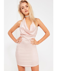 Missguided Galore Pink Satin Cowl Halterneck Mini Dress